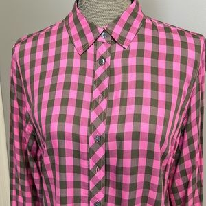 Talbots Petites Pink/Olive Green Plaid Adjustable LS Button Front Shirt - Sz MP